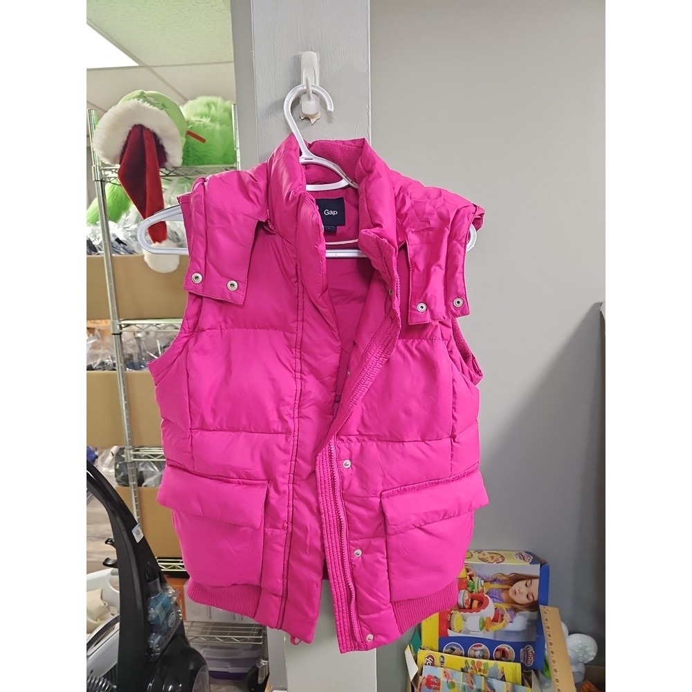 Gap Sleeveless Down Jacket W/‎ Removable Hood Size Small Purple Pink Zip & Snap